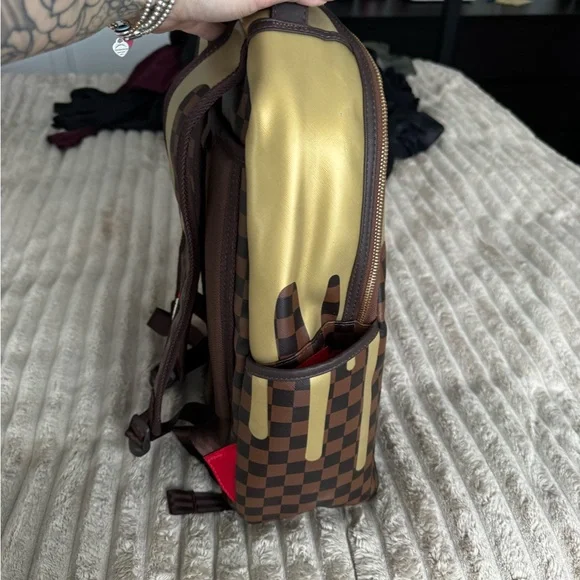 Sprayground Drip Checkered Backpack in Gold and Brown - Picture 9 of 9